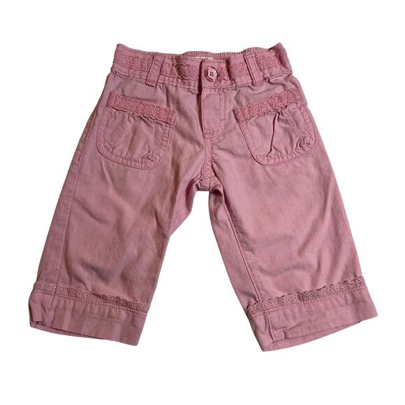 Vintage 90s OshKosh B'Gosh Toddler Girls Pull On Pants Size 2T Floral Lace Trim - Picture 1 of 5